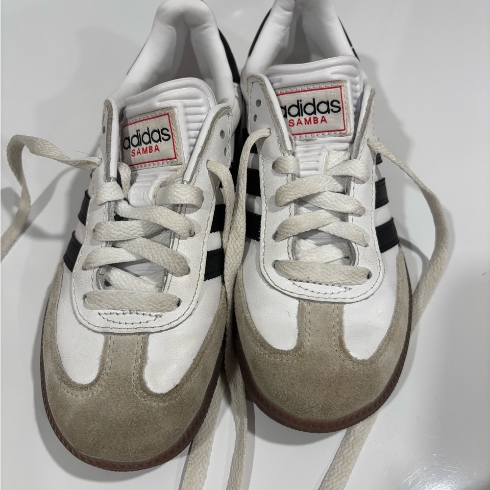 adidas Samba White with Tan Suede and Black Stripes